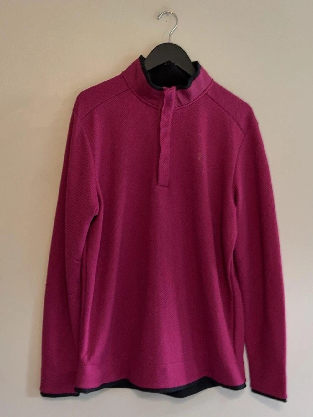 Under Armour ColdGear Golf Shirt Mens XL Pink Snap Mock Neck Pullover Thermal